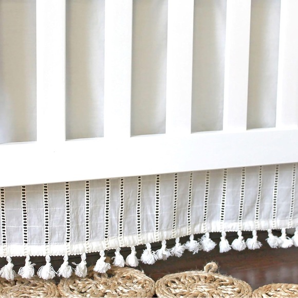 Crane Baby Off-White Boho Crib Skirt | Tassel Hem | Nursery Décor - Picture 1 of 5